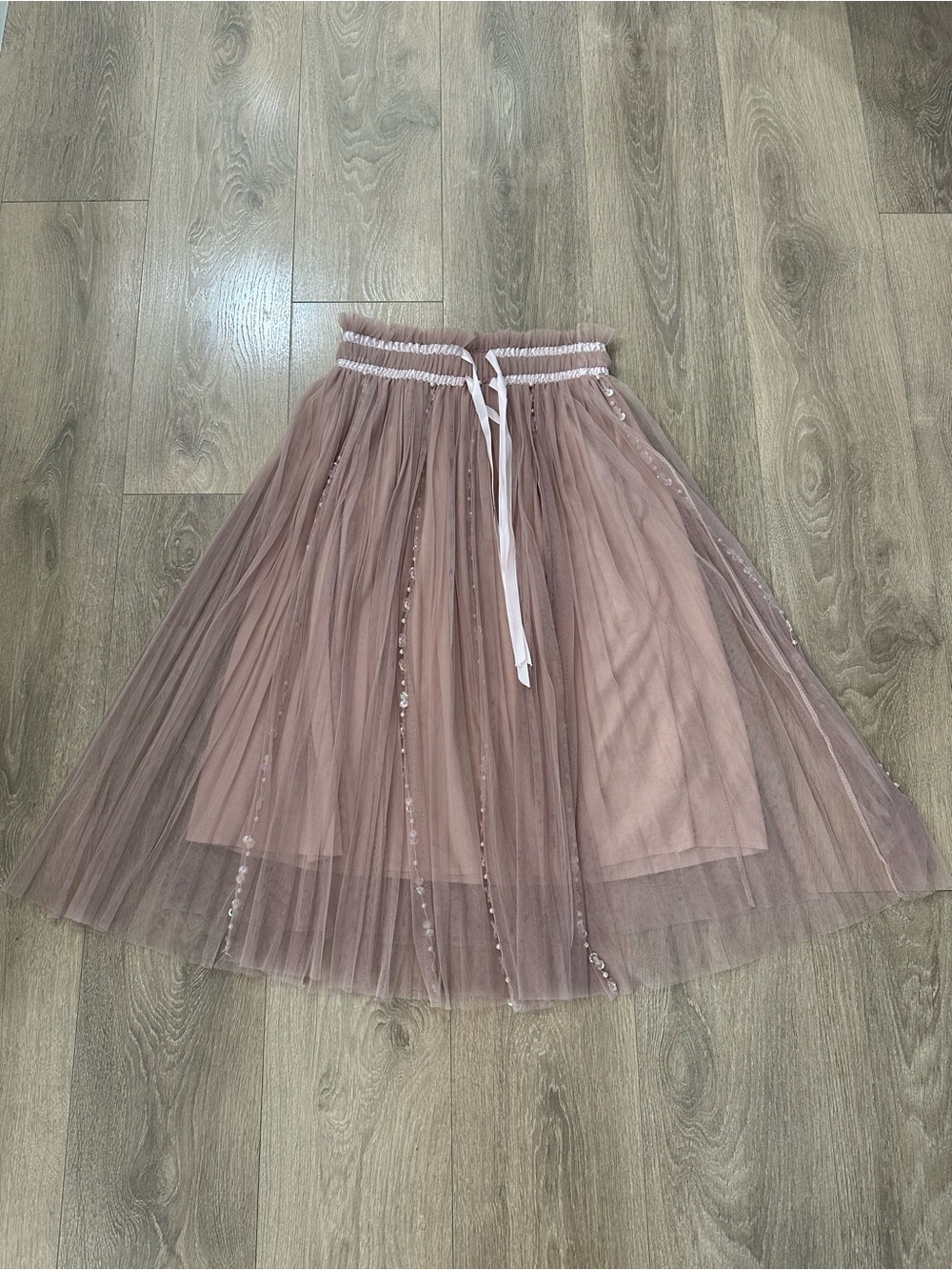 Pleated Tulle Midi Skirt in Mauve Pink